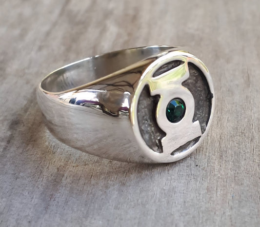 Green lantern ring ,925 sterling silver,DC comics vintage ring,round signet