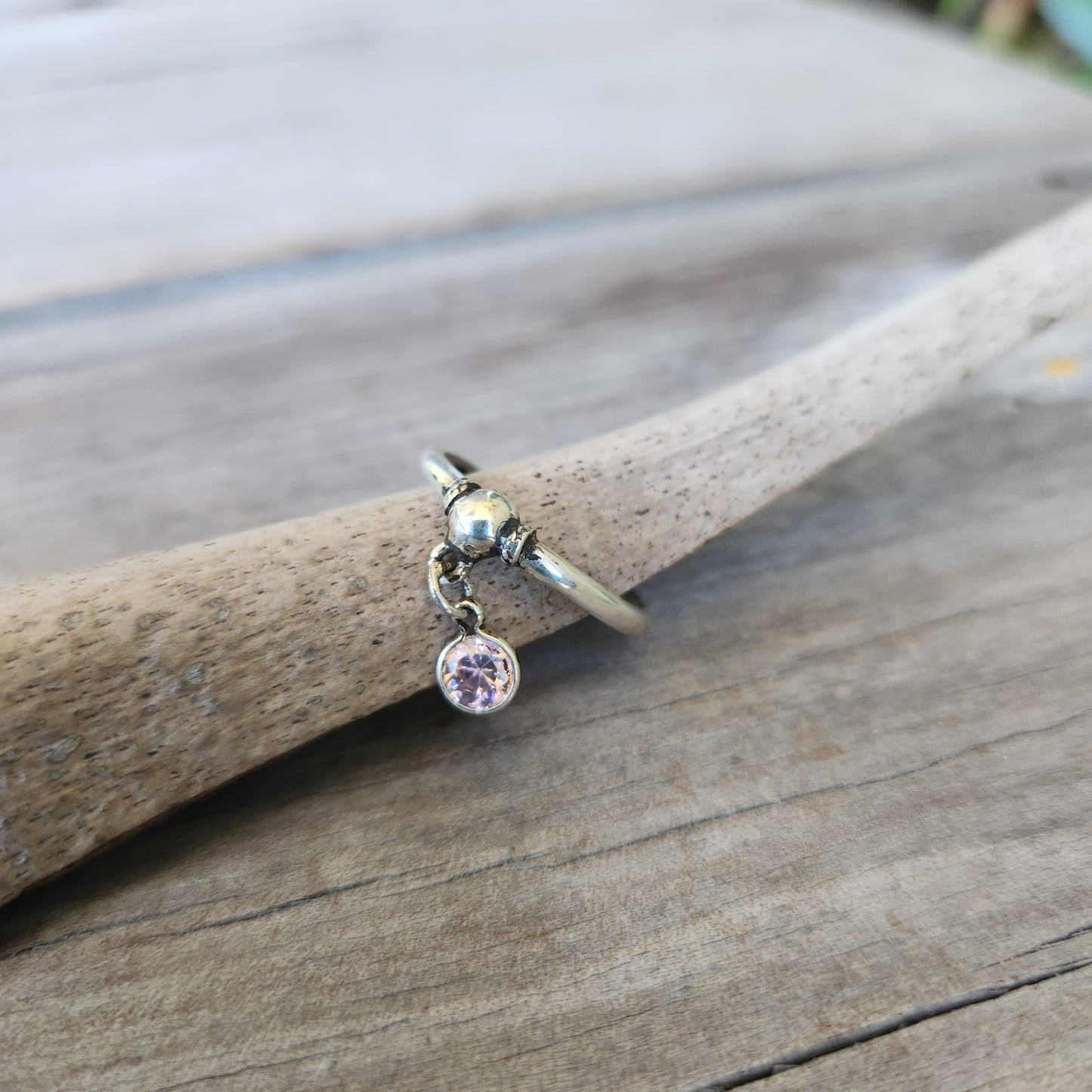 Pink cz dangling ring,925 sterling silver,cz,2mm halo mixed metal ring,thin stacker ring,