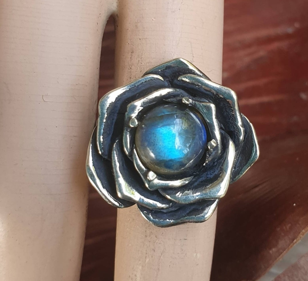 Large silver rose ring,925 sterling silver, alternative steampunk gothic art nouveau victorian punk