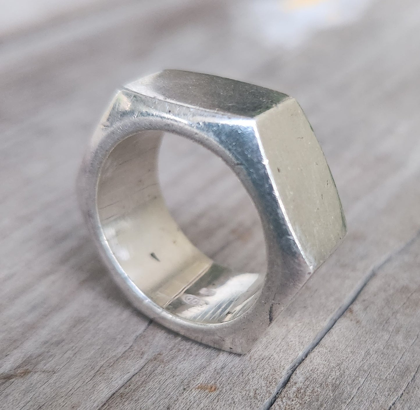Hexagonal heavy band,solid sterling silver,30gms rustic nut  handmade ring,unisex  wedding ring,heavy band,industrial,