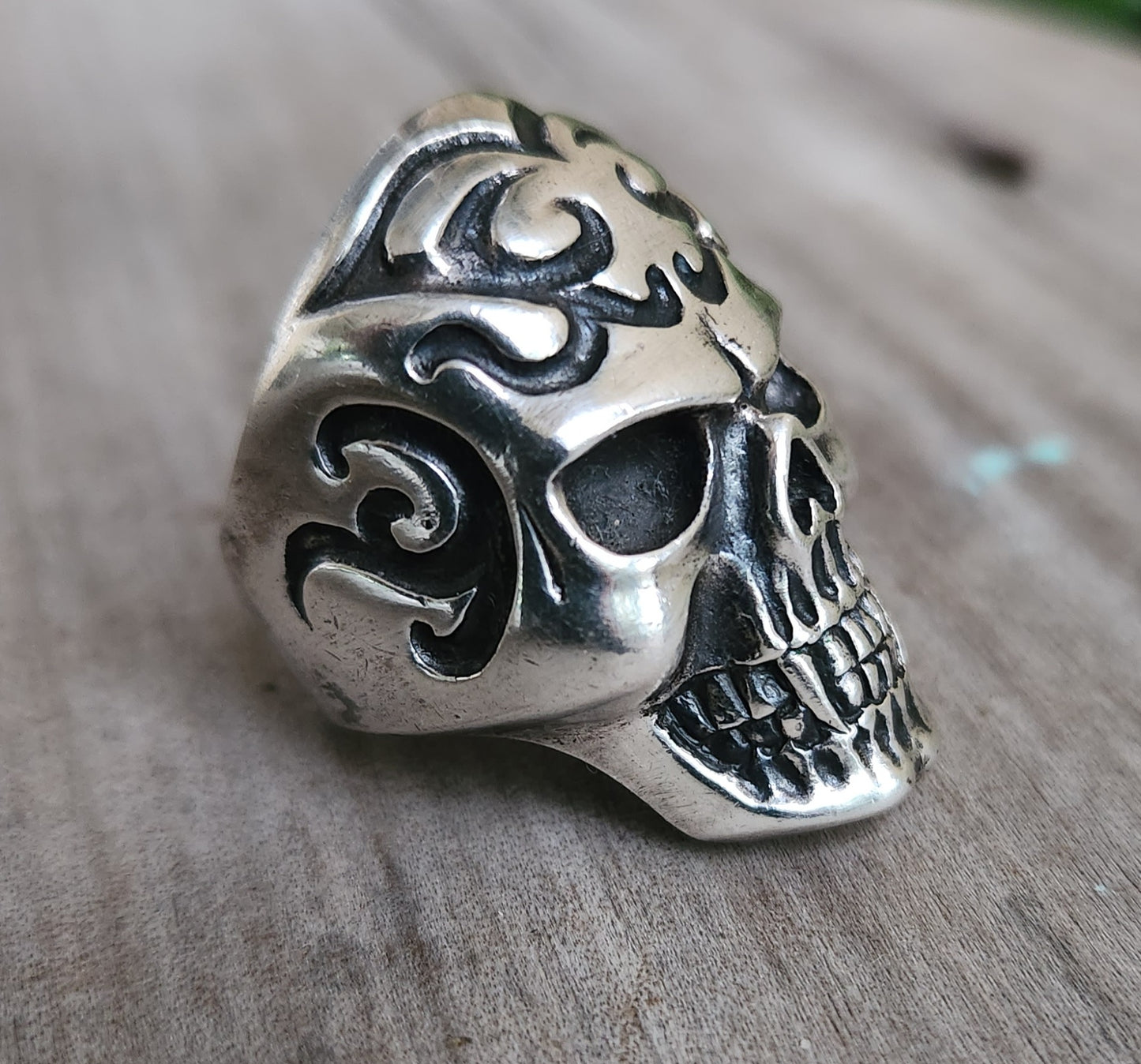 Large skull ring,925 sterling silver,long tribal skull,steampunk gothic punk,handmade,Celtic,skeleton,