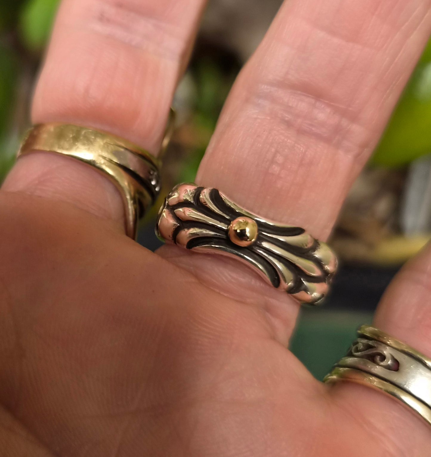 Two tone ring,9k Gold ball on 925 sterling silver band,vintage