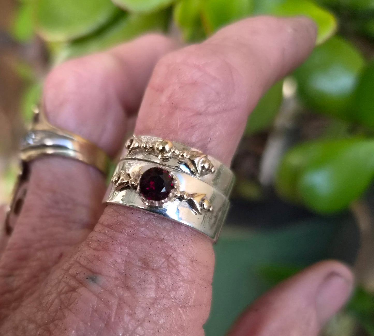Mixed metal ring,9k gold top 925 sterling silver band, cz two tone