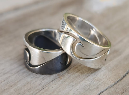 Wave Surf puzzel ring,925 sterling silver,ocean sea wedding ring