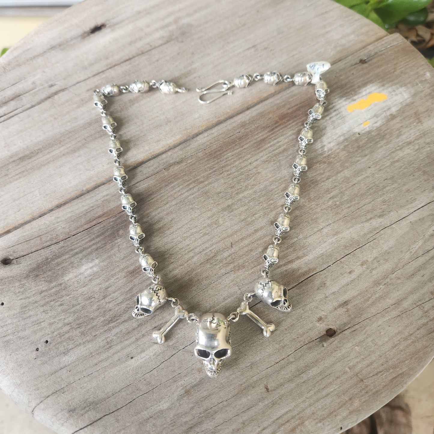skull bone necklace,925 sterling silver,Great detail handmade multi skull 60gms