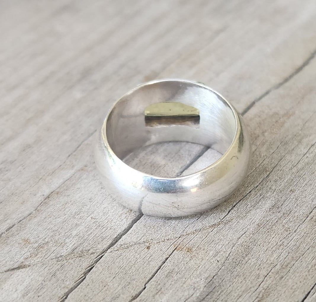 Wide silver ring,925 sterling silver,yellow beryl rectangle gemstone. handmade,new age