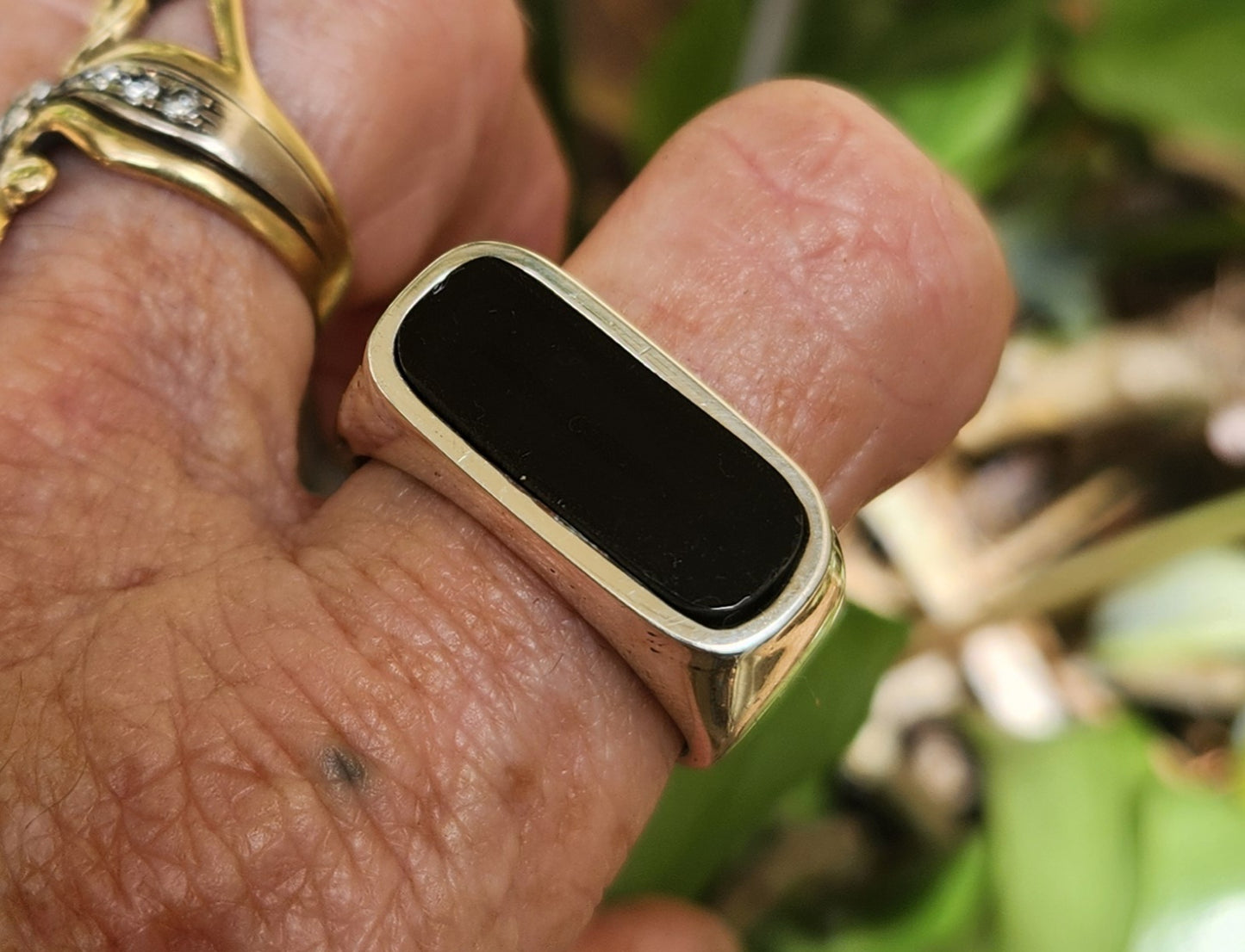Large Rectangle ring,black acyrlic ring,sterling silver,chunky,handmade,Micheal Hutchence inxs