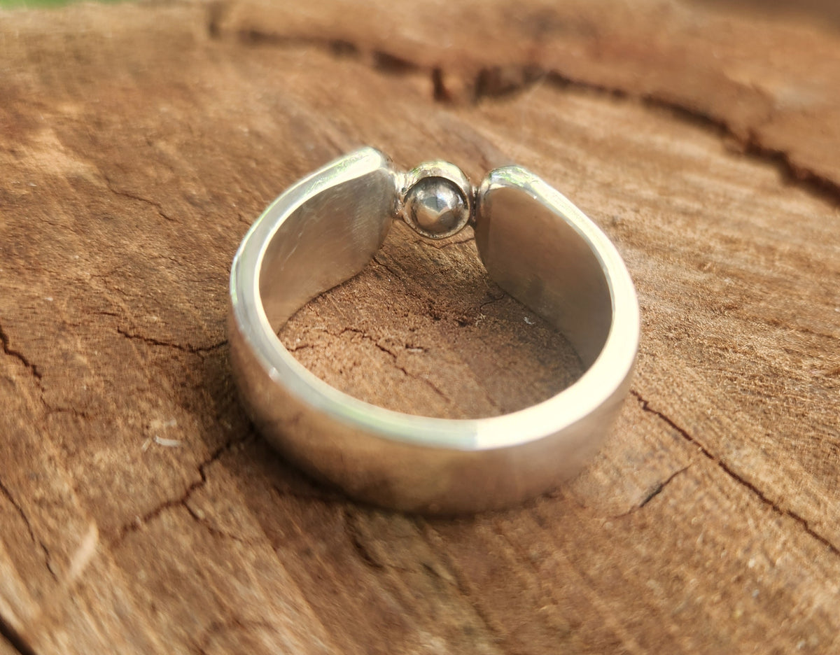 9k ball ring,925 sterling silver,two tone band,mixed metal band,