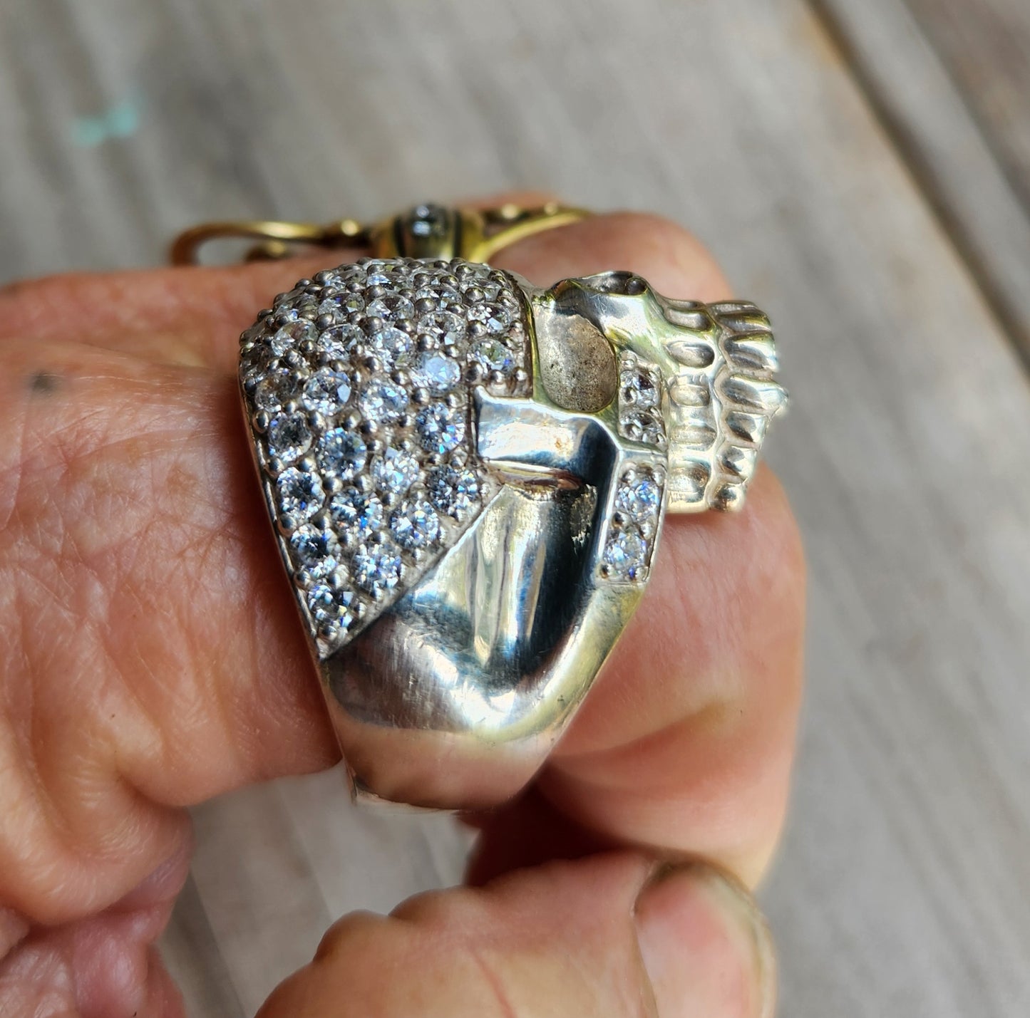 large cz Skull ring,925 sterling silver,gangster,cubic zirconia,handmade,chunky ring