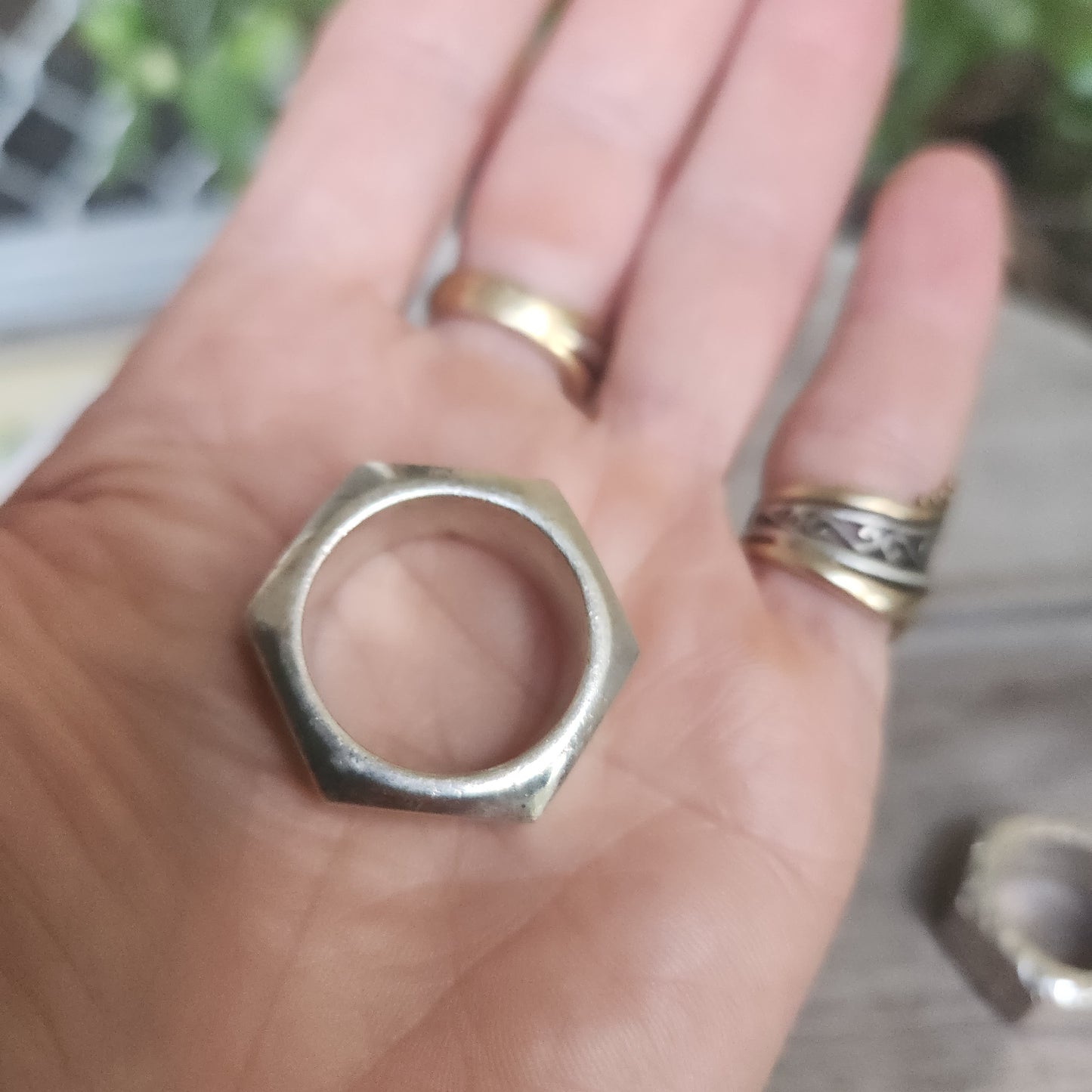 Hexagonal heavy band,solid sterling silver,30gms rustic nut  handmade ring,unisex  wedding ring,heavy band,industrial,