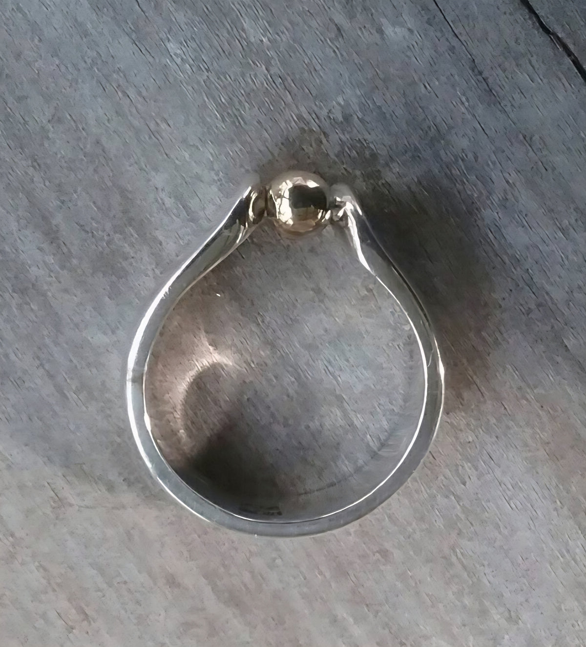 9k ball ring,925 sterling silver,two tone band,mixed metal band