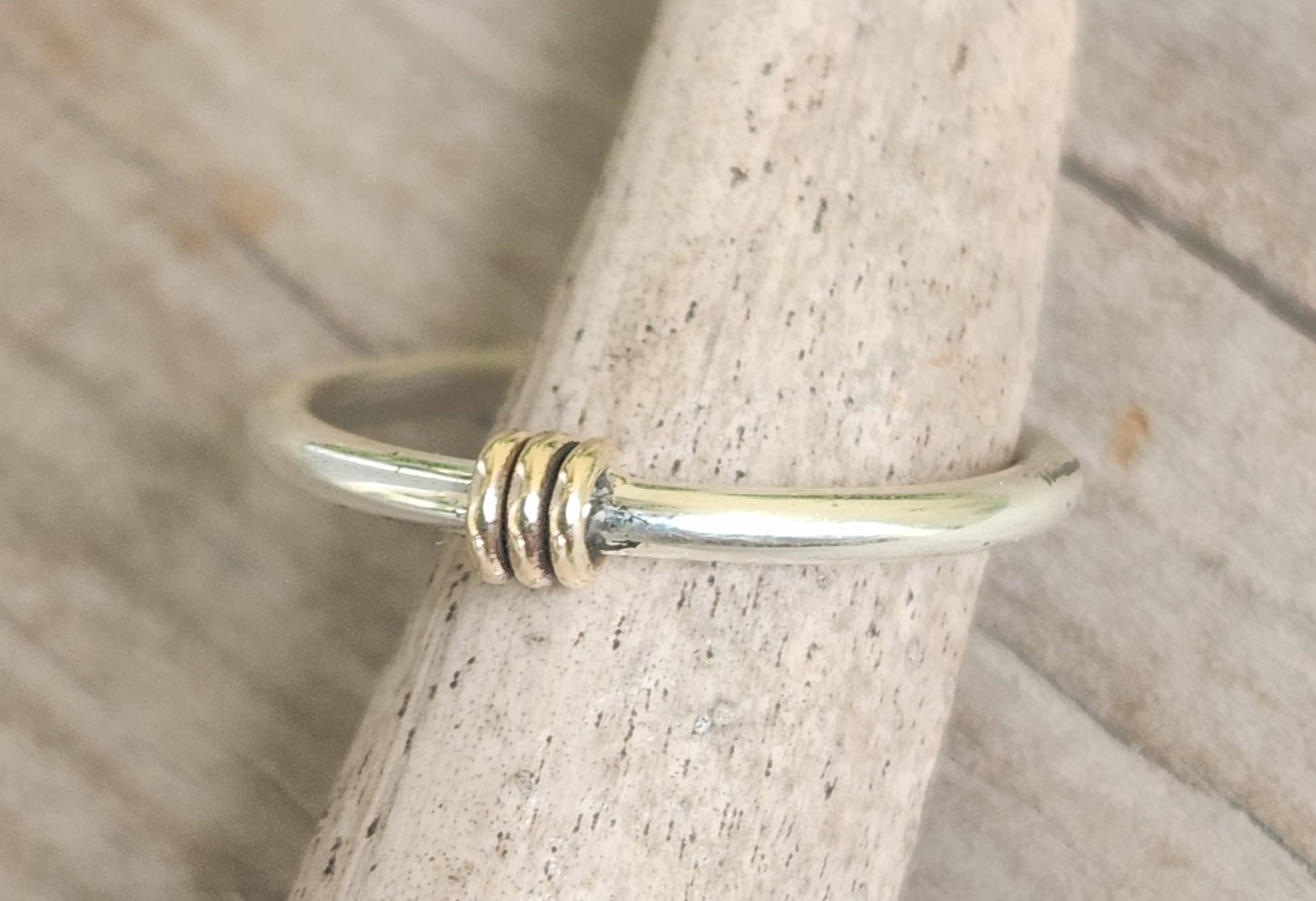 Two tone stacking ring,solid 9ct/9k gold and sterling silver,thin stacker ring,