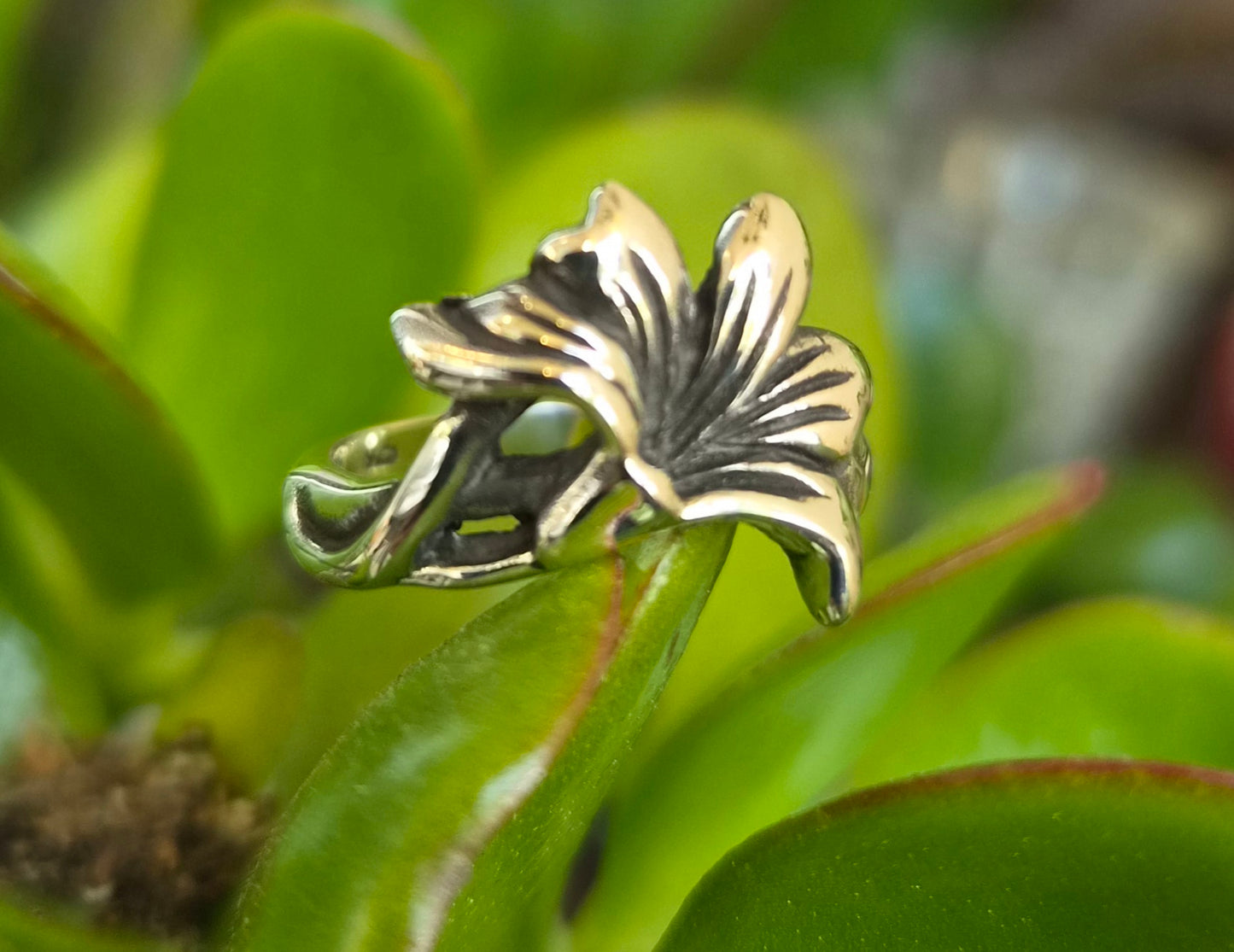 Silver lily flower ring,925 solid sterling silver not,art noveau woodland,