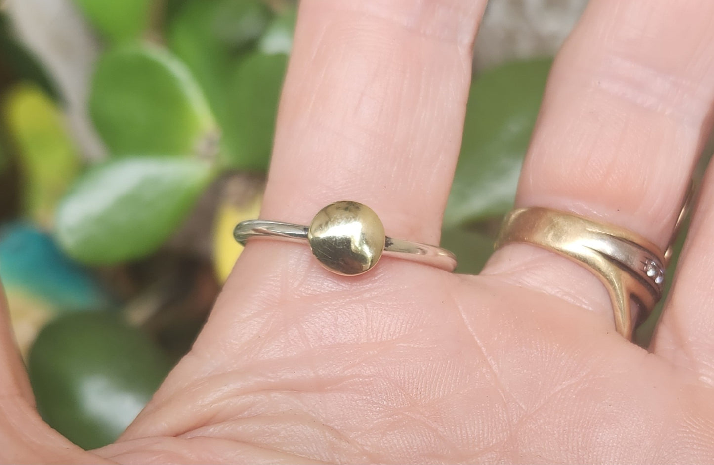 9k ,silver Two tone ring,solid 9ct/9k gold top and sterling silver,2mm band,
