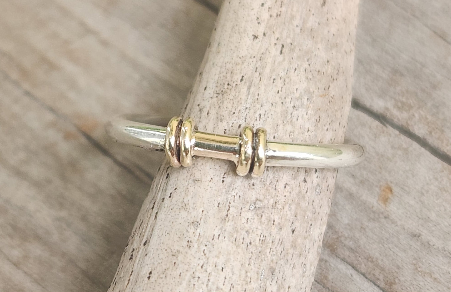 9k ,silver Two tone ring,solid 9ct/9k gold top and sterling silver,2mm band,