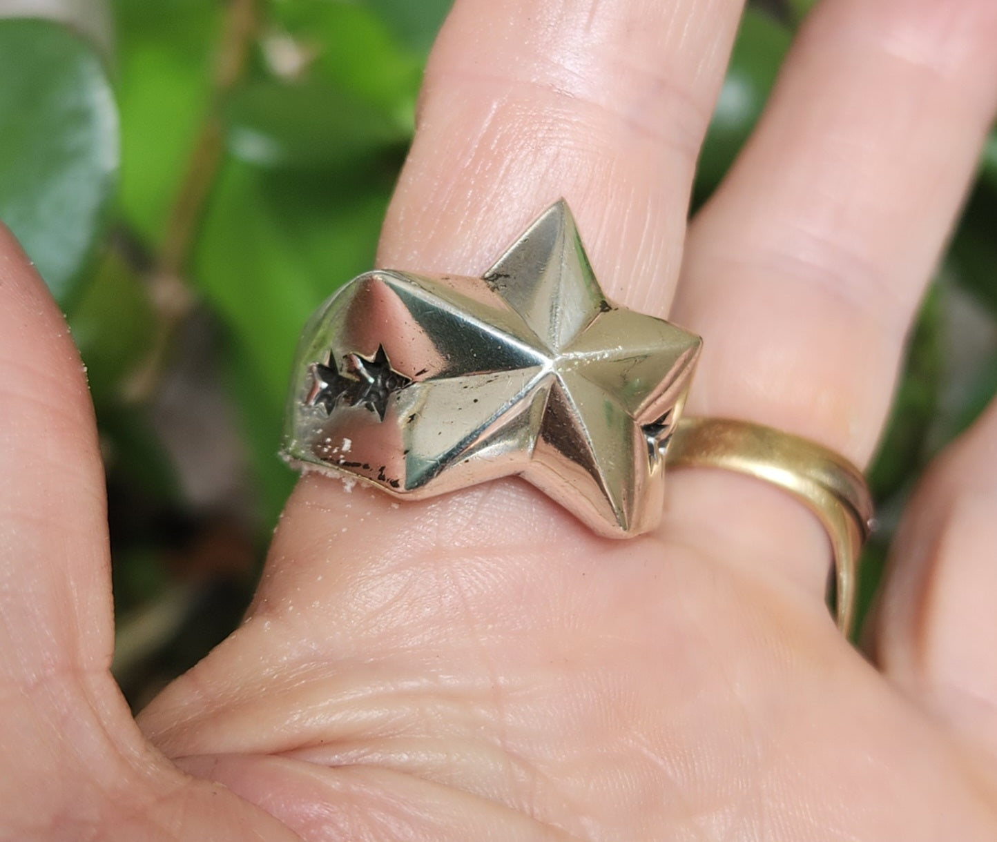 star caltex ring,925 Sterling silver caltex,flat star,5 pointed star,chunky,new age,