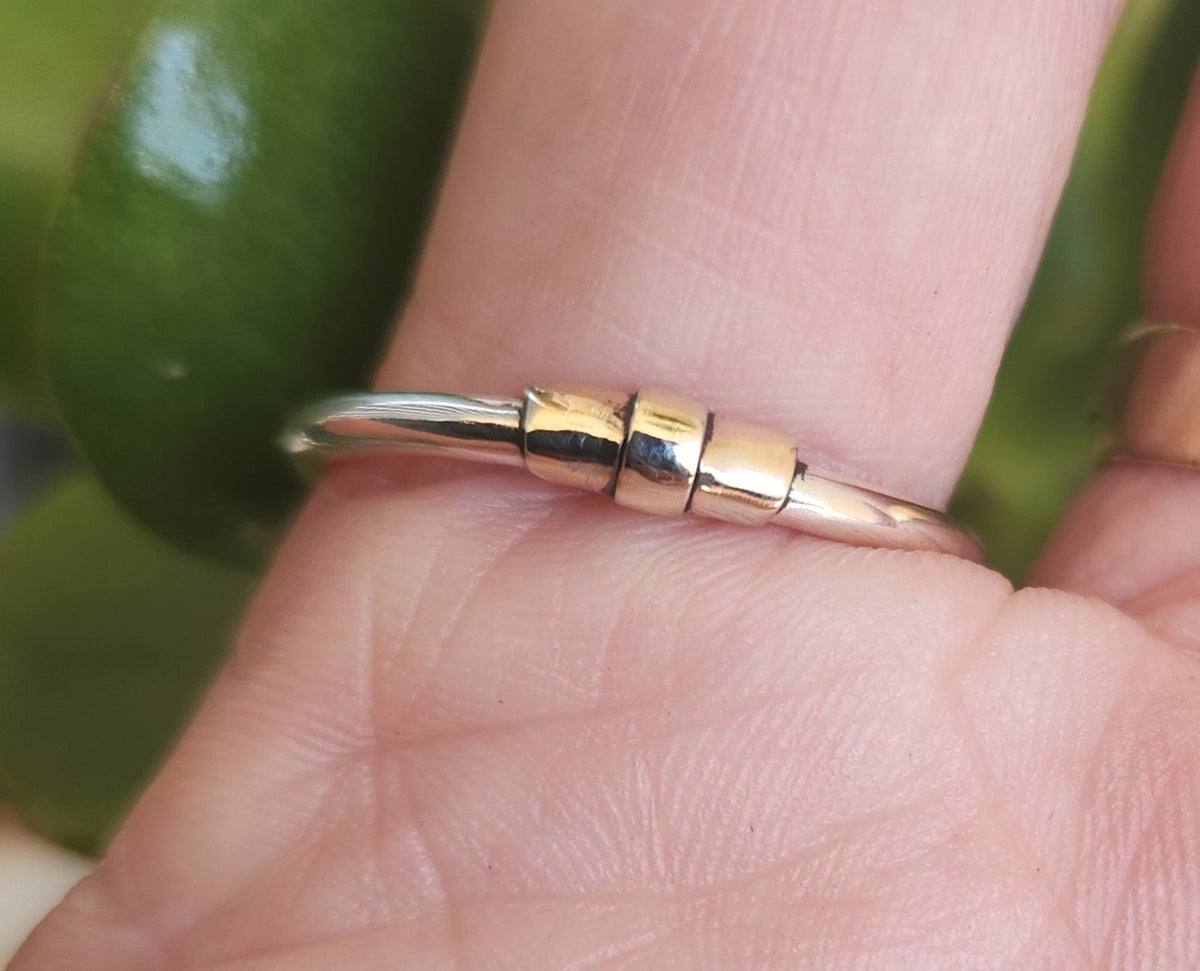 Two tone stacking ring,solid 9ct/9k gold and sterling silver,thin stacker ring,