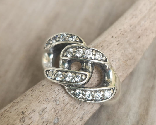 Chain ring,chain link,Cubic zirconia,cz,sterling silver,silver wedding ring,dress ring,bling, handmade,retro,boho,steampunk,hipster,