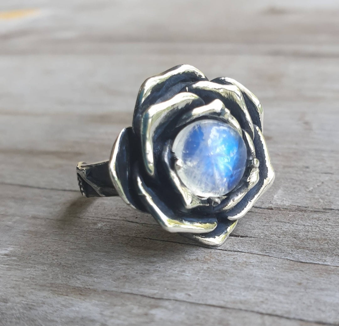 Large silver rose ring,925 sterling silver, alternative steampunk gothic art nouveau victorian punk