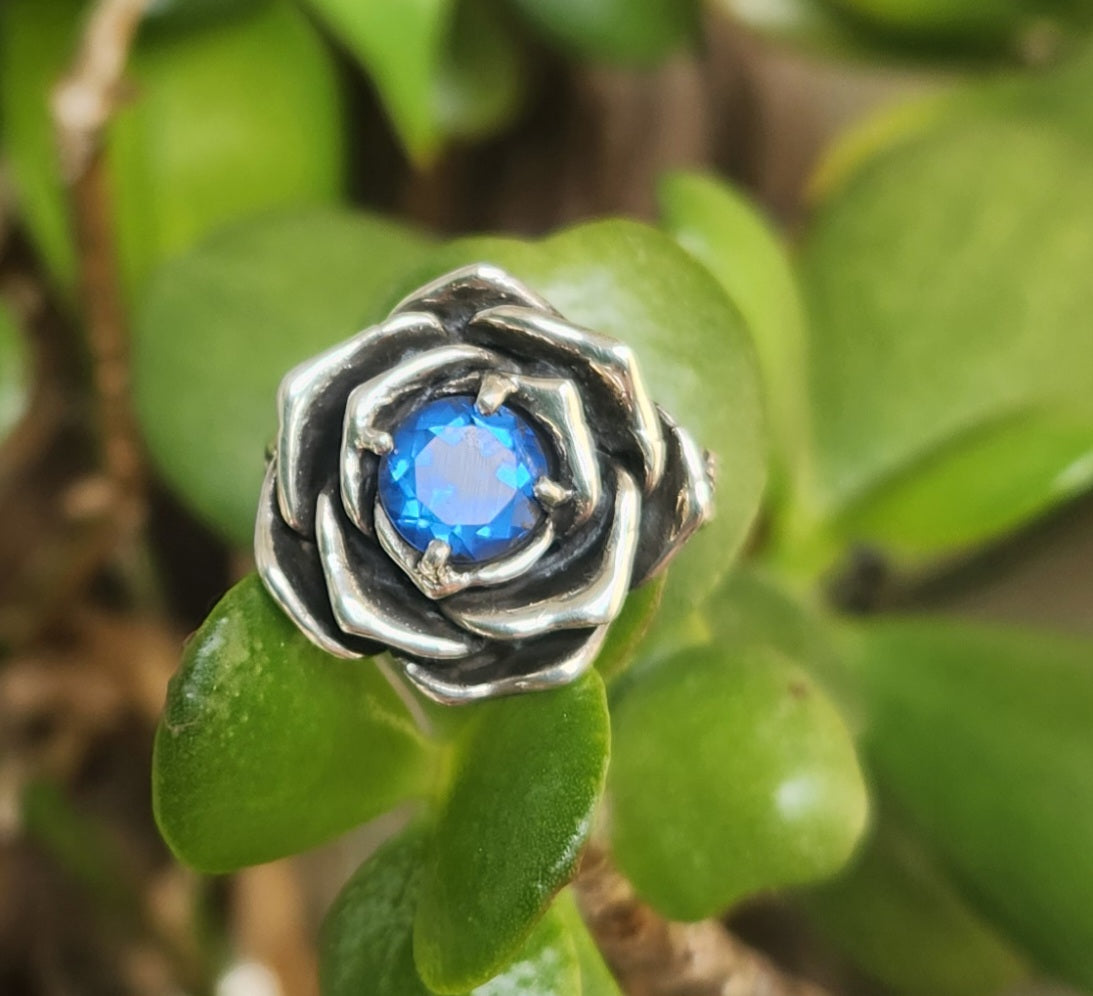 Large rose cz ring,925 sterling silver,steampunk,gothic, art nouveau, victorian antique flower,boho,handmade