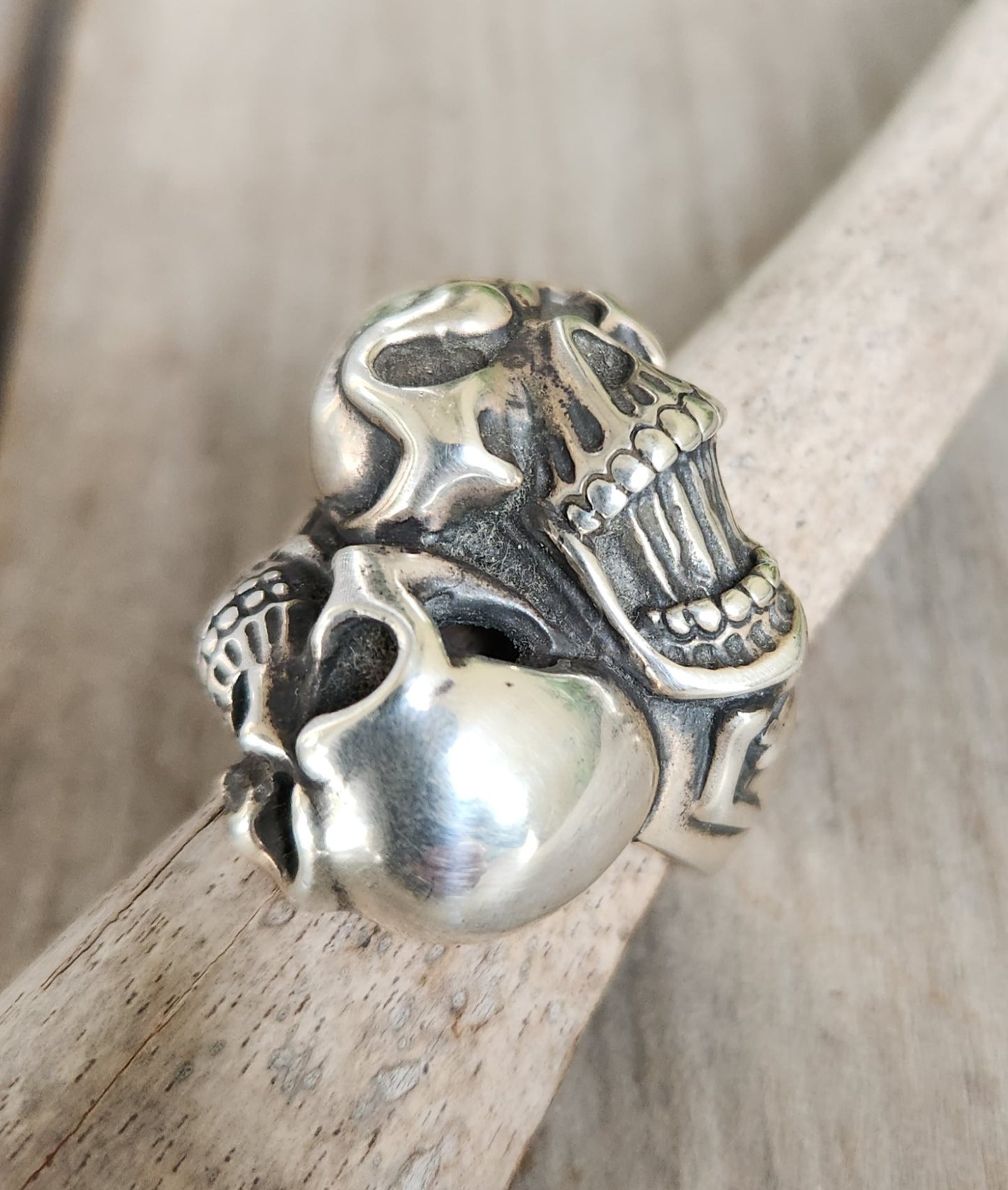 Large Skull ring,925 sterling silver,chunky double skull   steampunk,gothic,Keith Richard's skull, punk,biker,hand made,pirate,medievil,mens fashion,