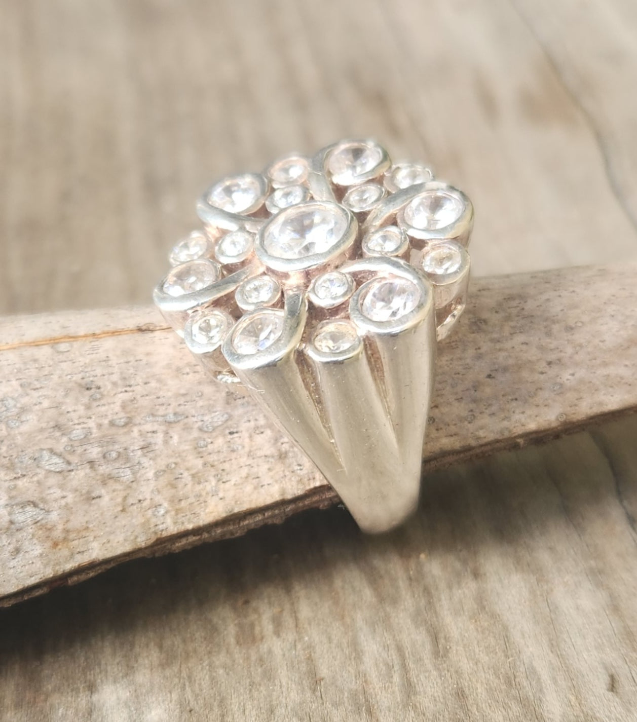 Large Pink cz ring,925 sterling silver,flower multi stone cluster,cubic zirconia,