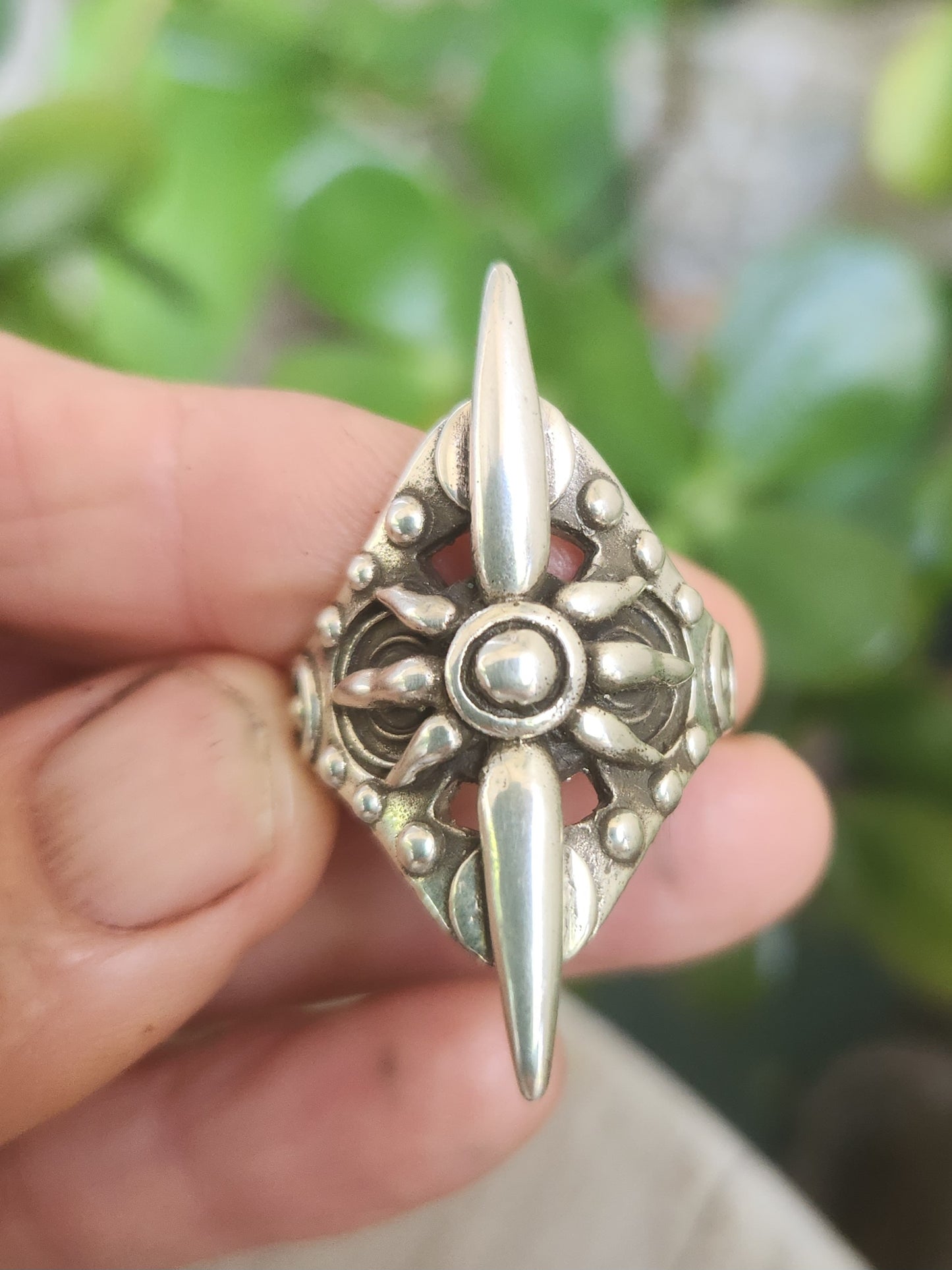 Long silver ring,925 sterling silver,handmade,gladiator,steampunk,tribal,unisex,punk,spiked ring,