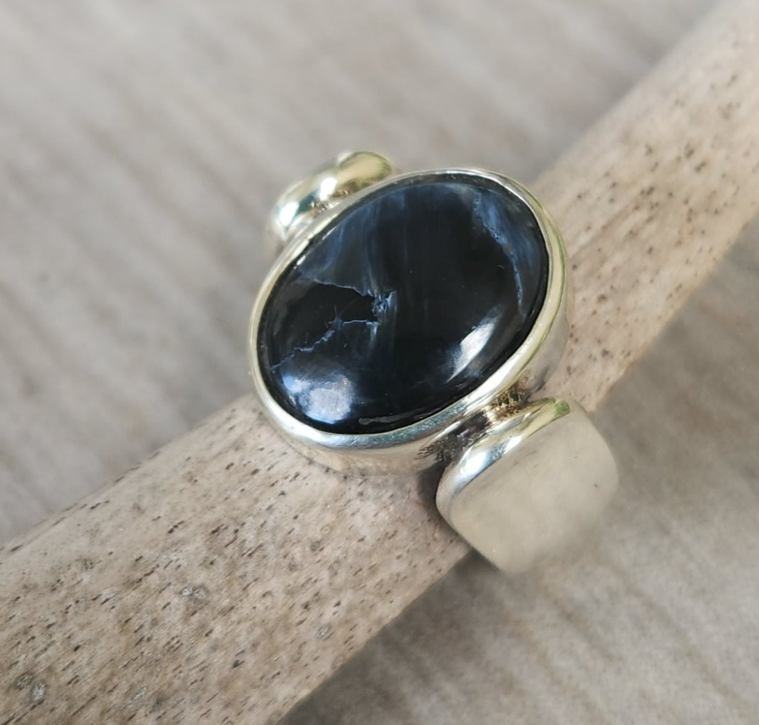 Pietersite ring,925 sterling silver,blue grey stone,mens ring,wedding dress ring, gemstone ring,unisex