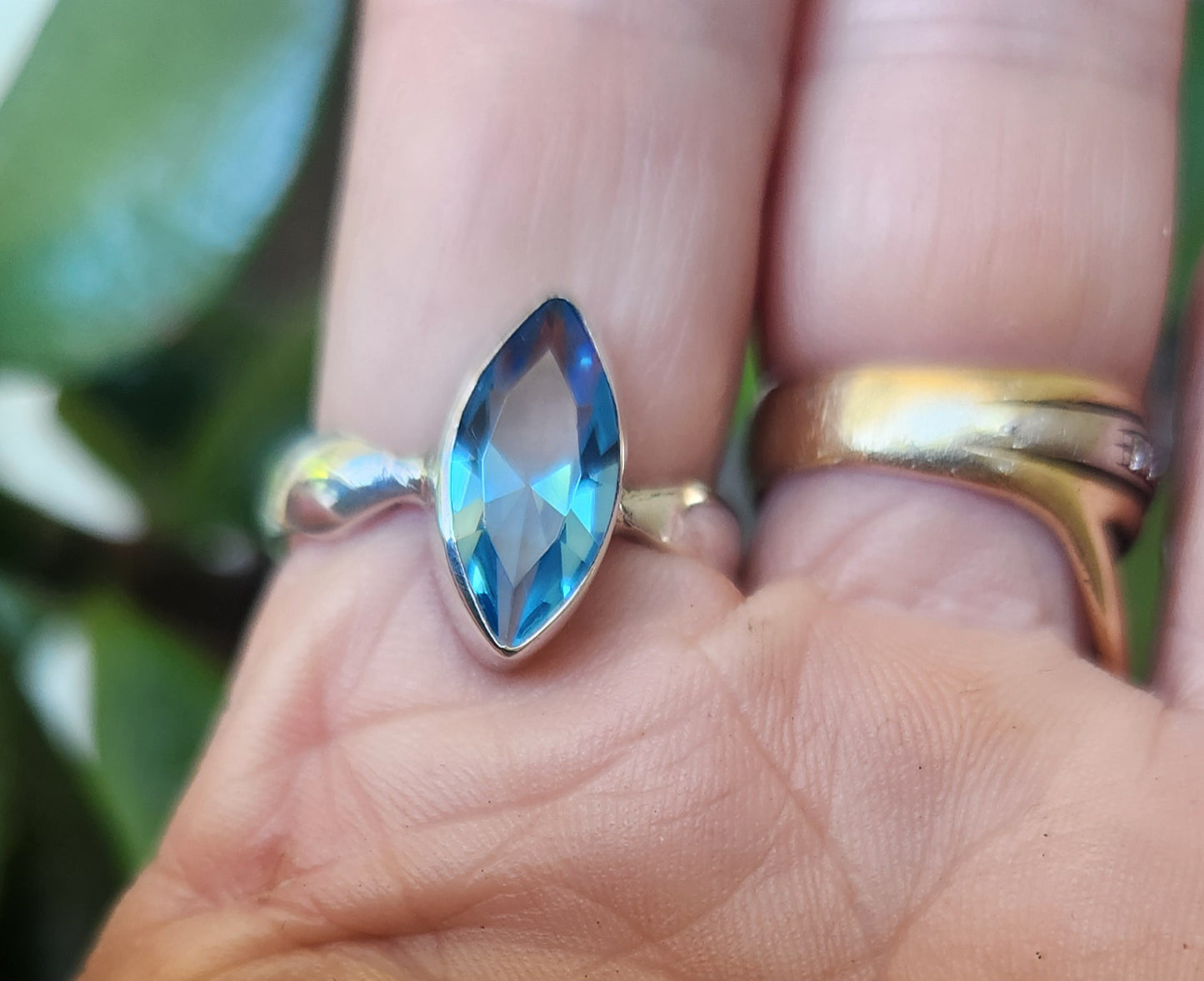 Blue topaz cz ring,925 sterling silver,handmade,goddess,boho goddess,cubic zirconia,blue stone