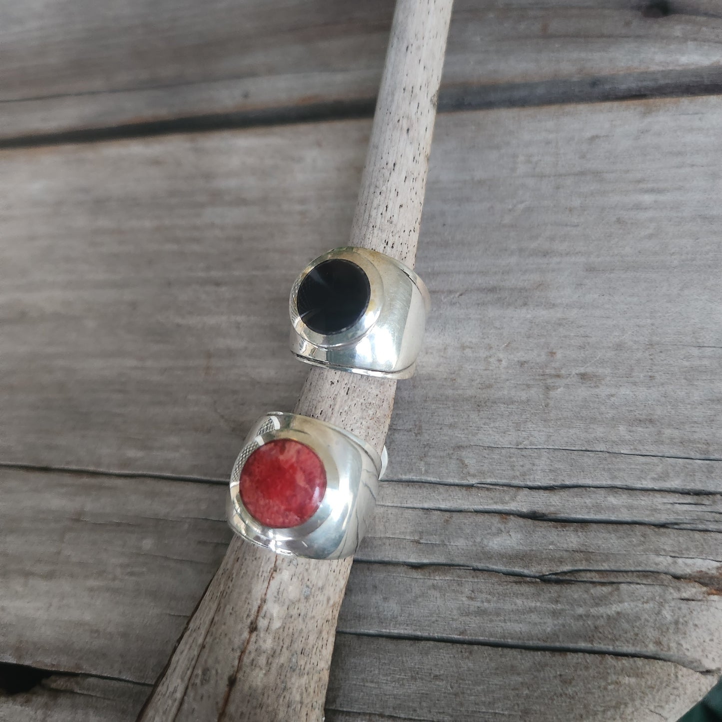 wide silver ring,925 sterling silver,red coral or black enamel