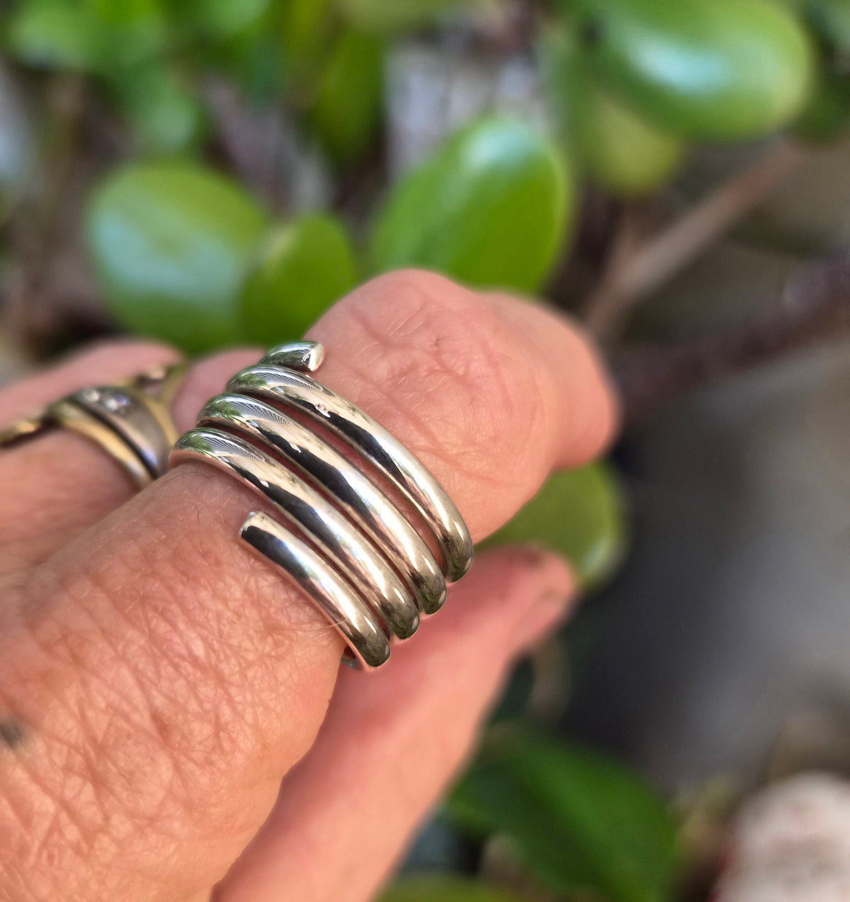 Coil spiral ring,sterling silver, wide adjustable band,wrap around,modern, (Copy)