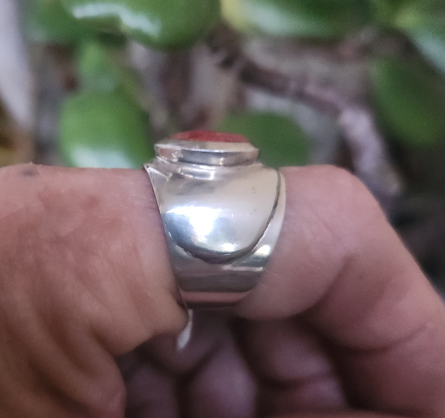 wide silver ring,925 sterling silver,red coral or black enamel