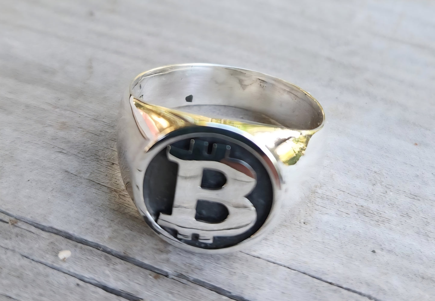 Bitcoin ring,925  sterling silver,solid signet, unisex ring