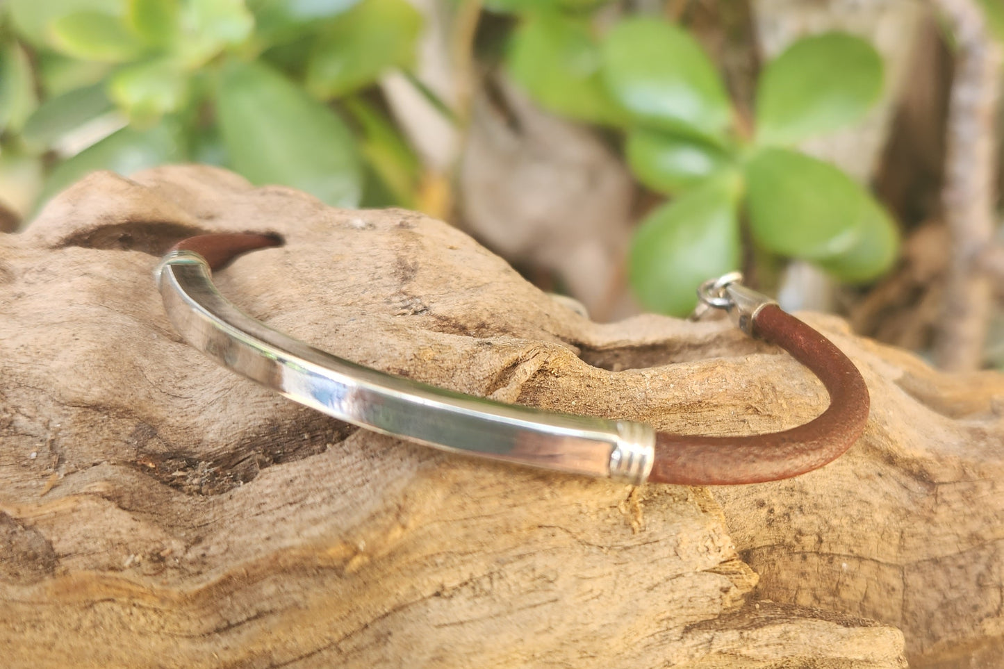 Silver and leather bracelet,925 sterling silver,silver fob bracelet