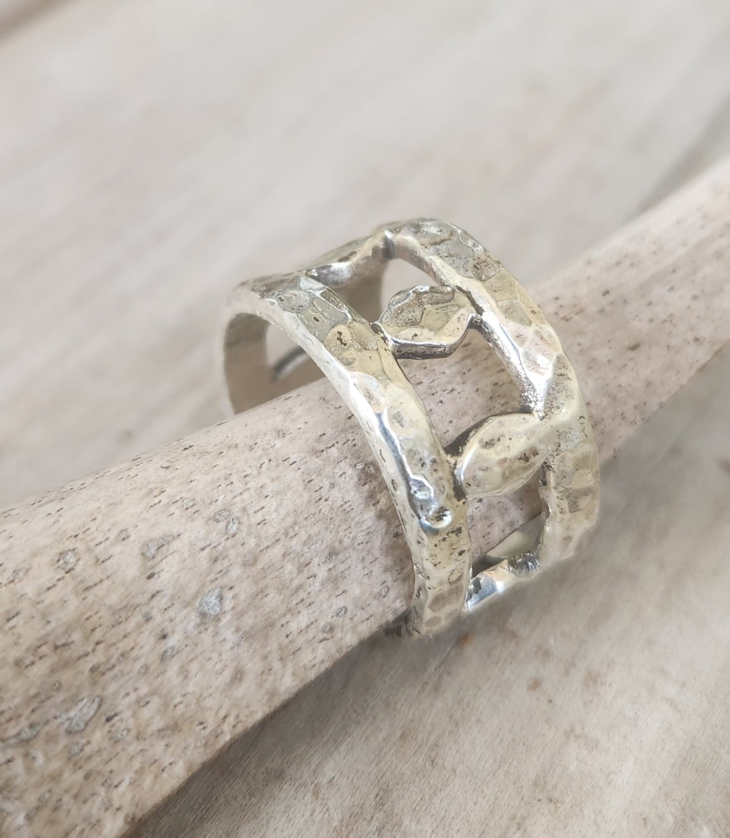 Wide rustic ring,13mm hammered band,925 sterling silver,handmade,nugget band,rough silver,boho,industrial