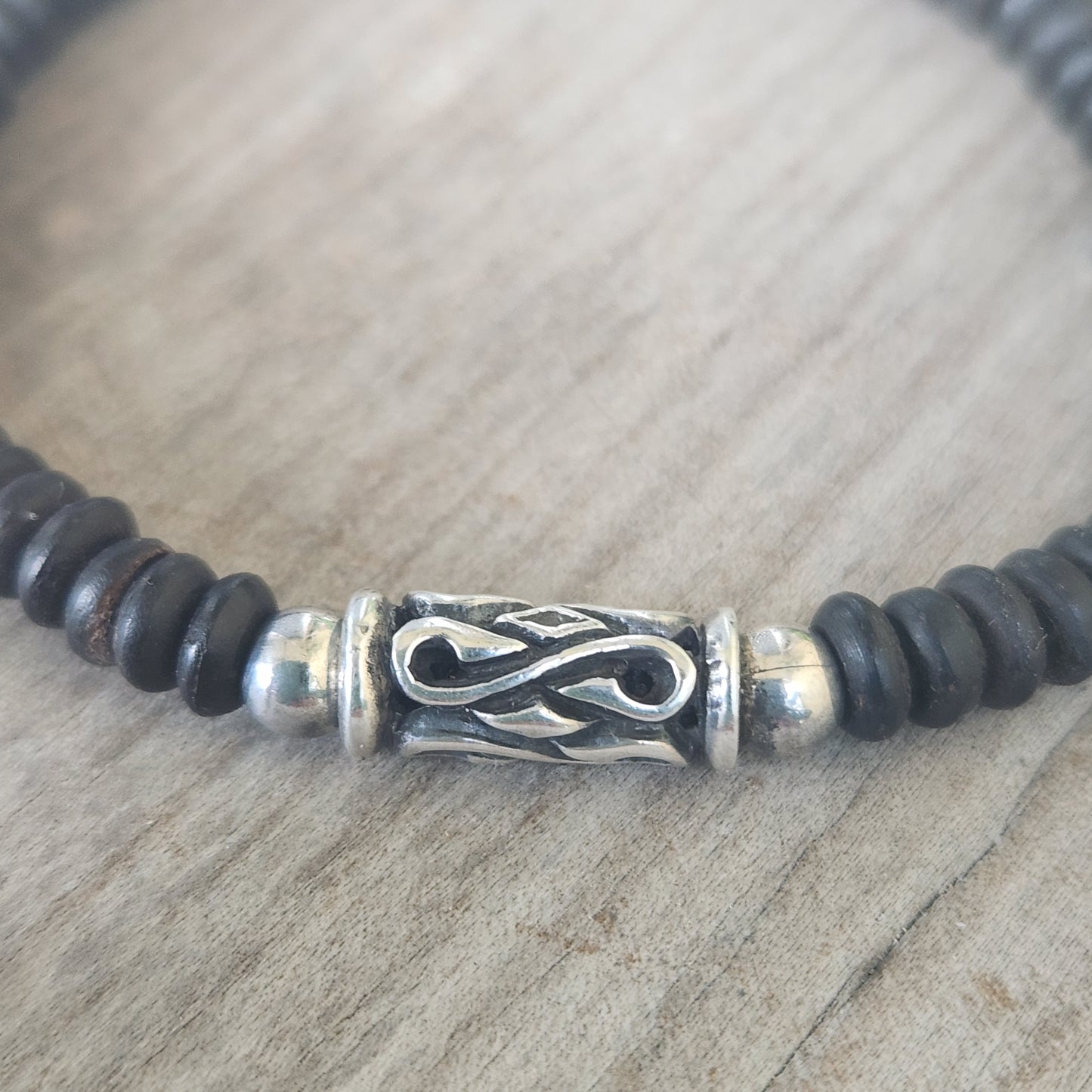 silver bead and wood bracelet,925 sterling silver,handmade coconut bracelet,boho,