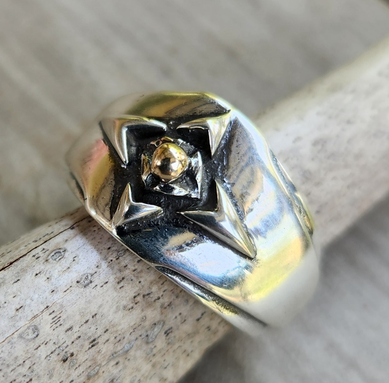 silver tribal band,925 solid sterling silver with a center gold ball ring,ornate mixed metal solid mans ring modern,mixed metal, two tone dress ring,celtic tribal wedding band