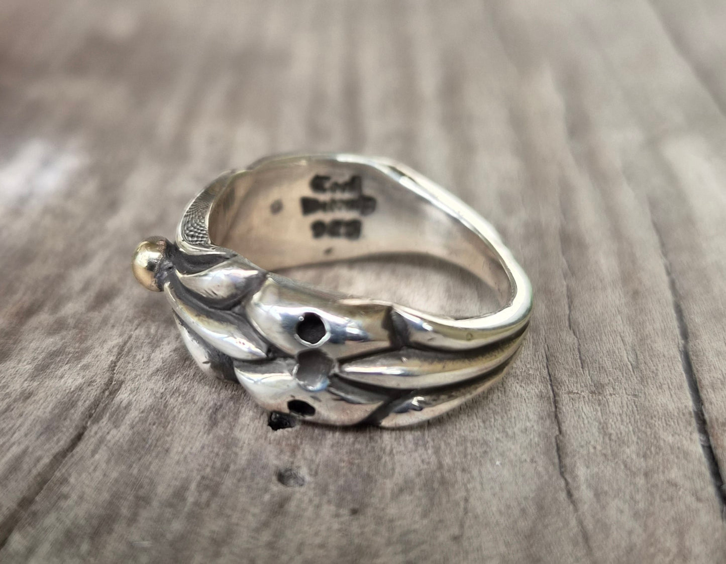 Two tone ring,9k Gold ball on 925 sterling silver band,vintage