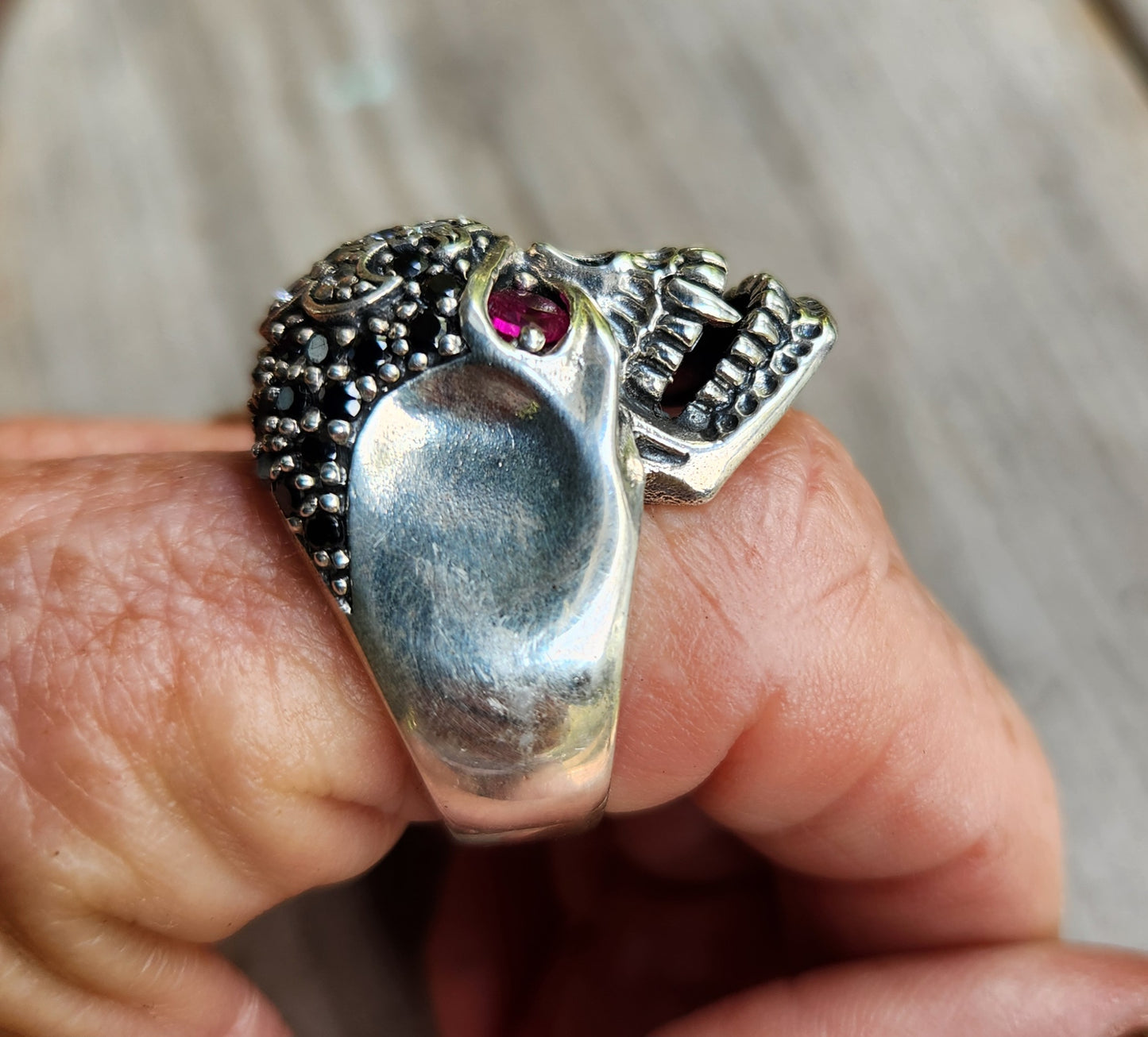 Skull ring,925 sterling silver bling,cubic zirconia,rockabilly,handmade,mens fashion,chunky ring,pirate