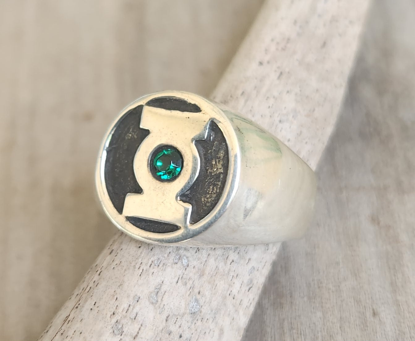 Green lantern ring ,925 sterling silver,DC comics vintage ring,round signet
