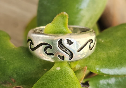 surf wave ring,925 sterling silver,sailor S,surf S,surfer,ocean jewelry,snorkel