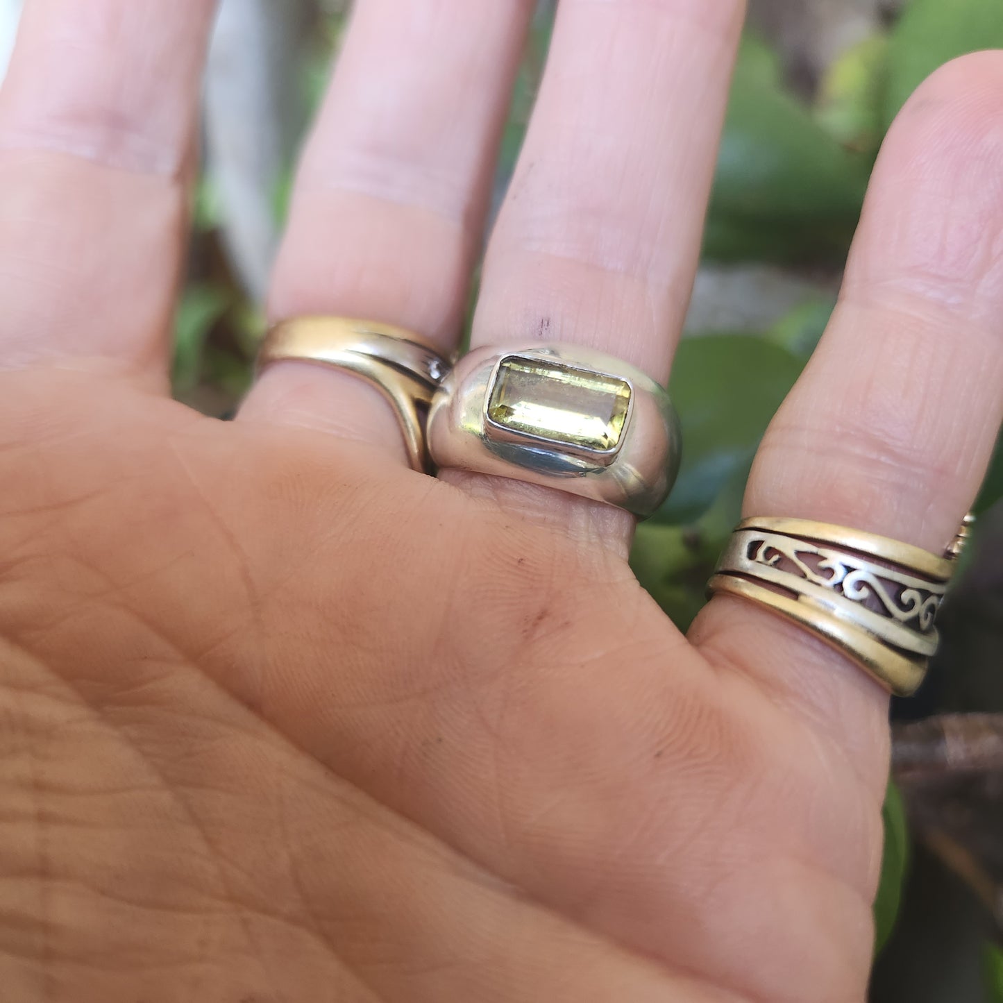Wide silver ring,925 sterling silver,yellow beryl rectangle gemstone. handmade,new age