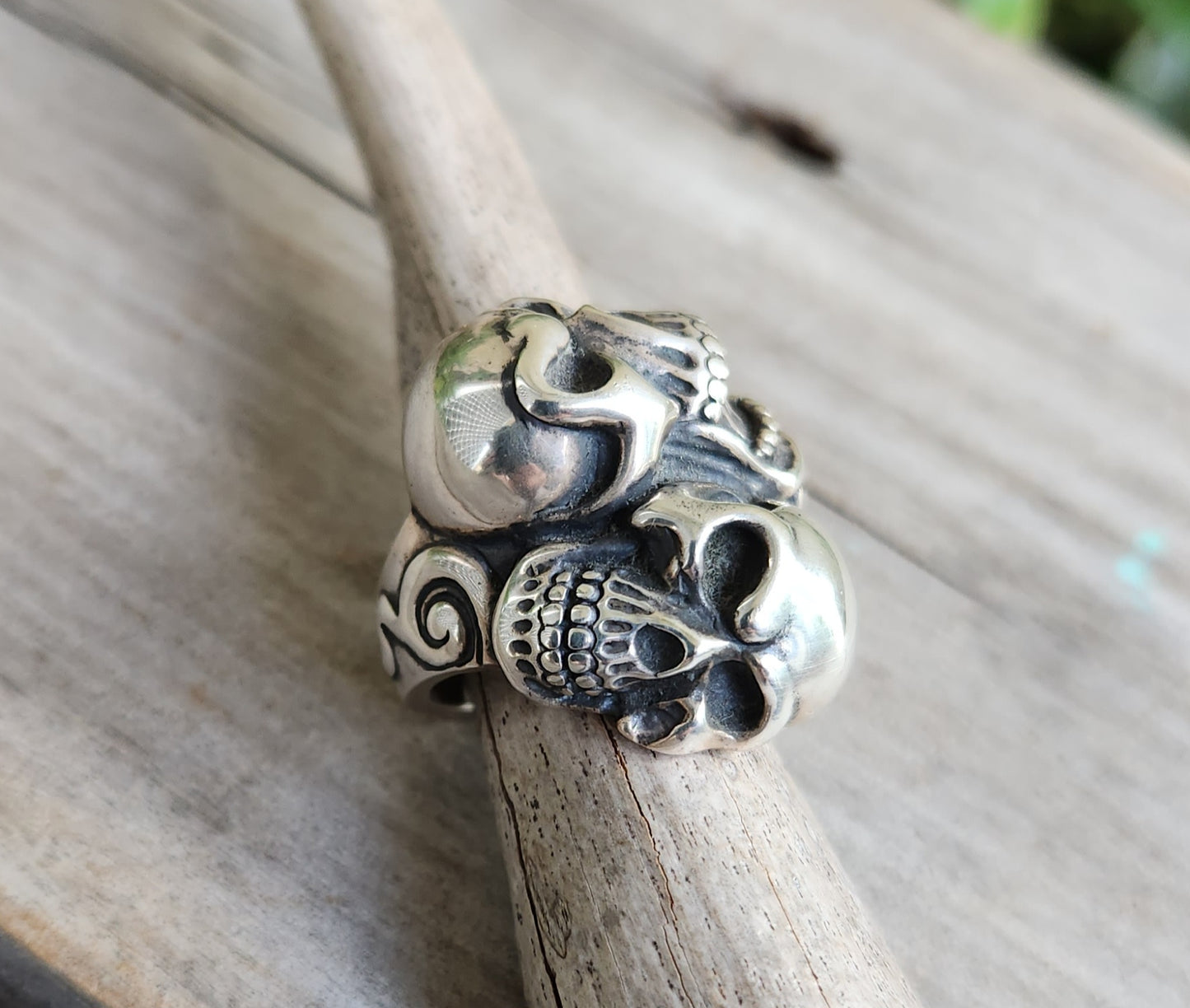 Large Skull ring,925 sterling silver,chunky double skull   steampunk,gothic,Keith Richard's skull, punk,biker,hand made,pirate,medievil,mens fashion,