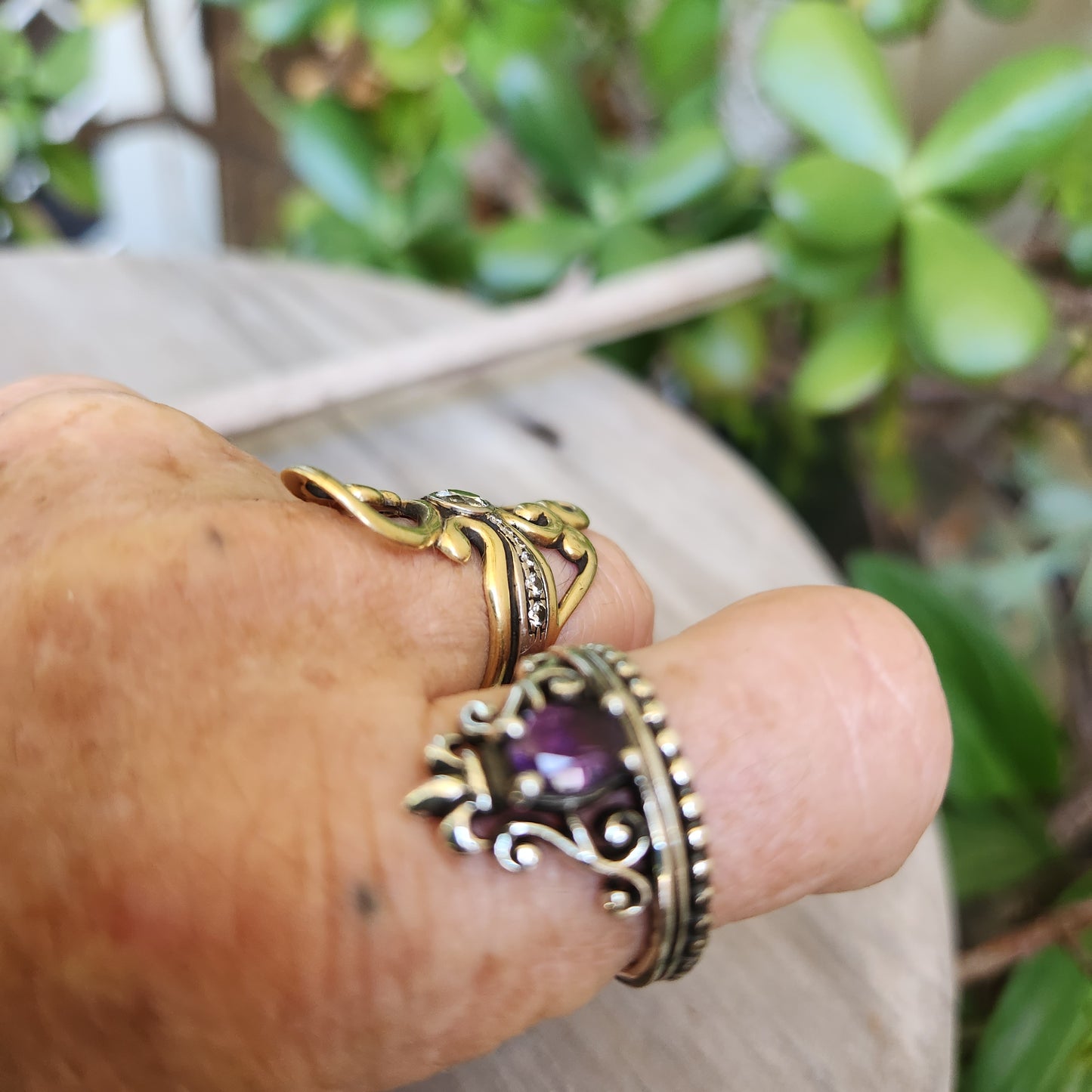 Amethyst ring,vintage scroll,925 sterling silver,fluer d lil crown,steampunk,art nouveau,long ring, victorian,boho,gypsy,handmade,