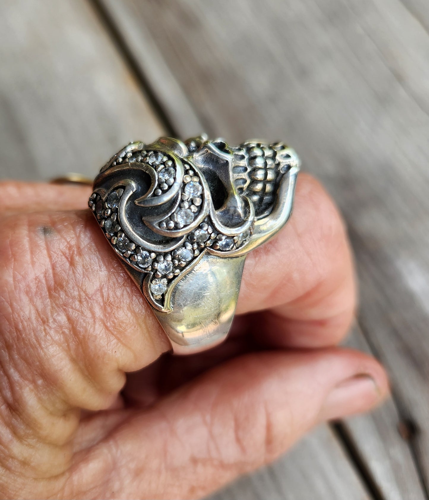 Skull ring,925 sterling silver bling,cubic zirconia,rockabilly,handmade,mens fashion,chunky ring,pirate