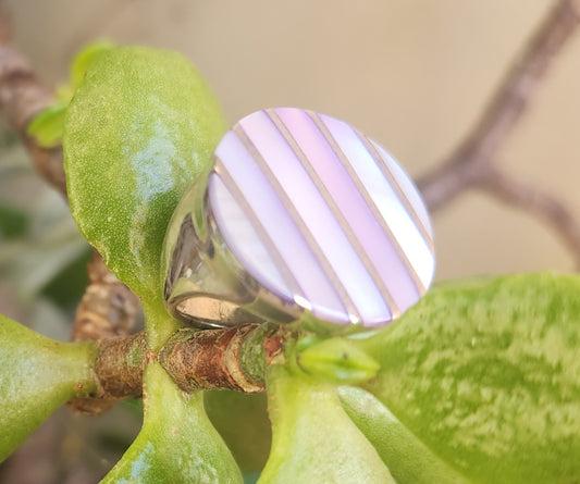 Large round inlay ring,925 sterling silver,purple mother of pearl,shell ring,mosaic