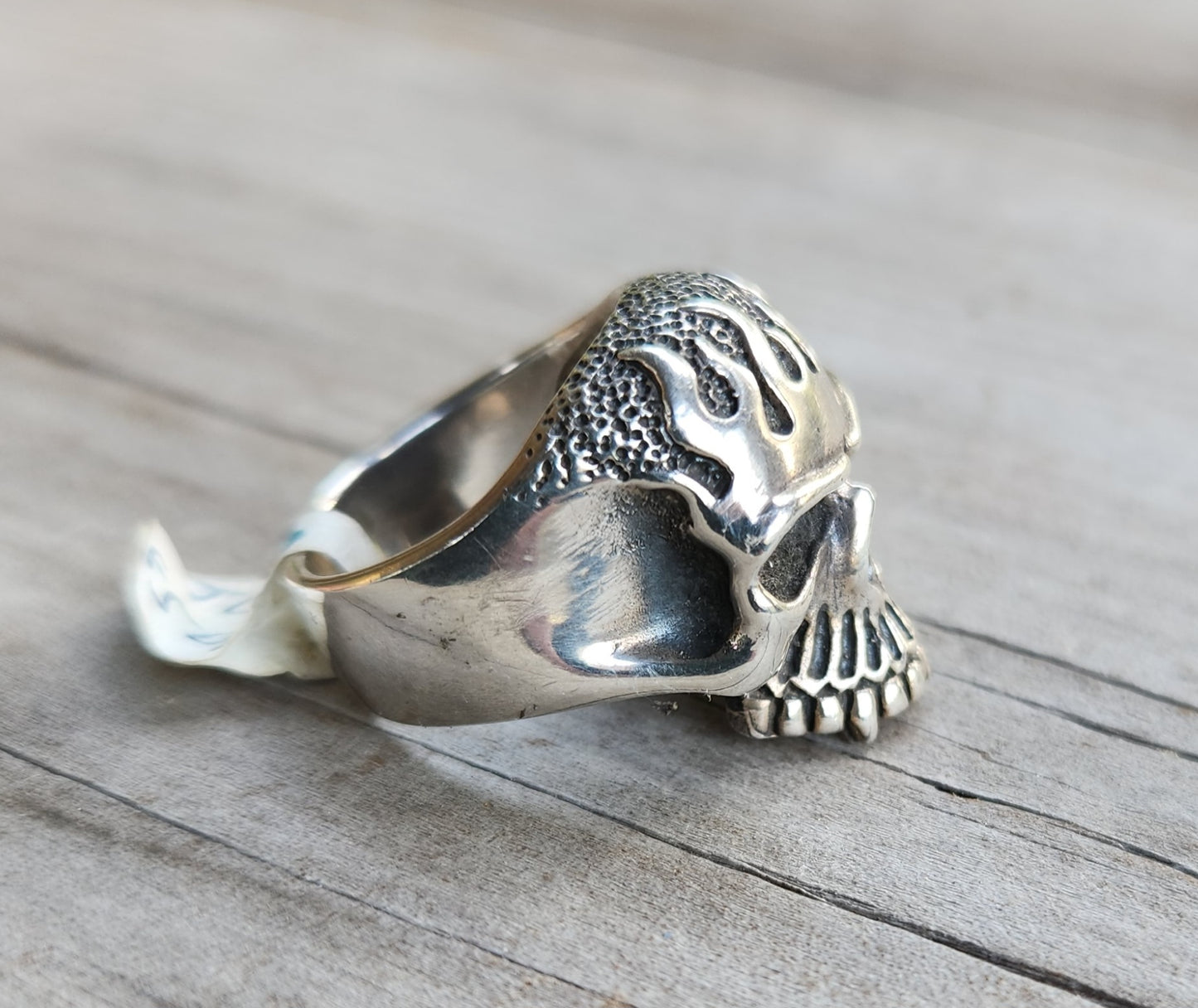 Skull flame ring,925 sterling silver,kustom kulture roth flame,muscle car, steampunk,gothic, punk,small skull ring,hipster