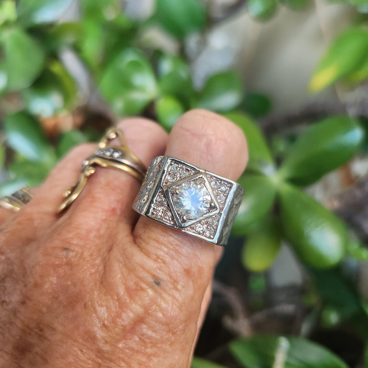 Large square ring,cubic zirconia,cz,sterling silver,vintage signet,chunky bling,wedding dress ring,bling stone ring,