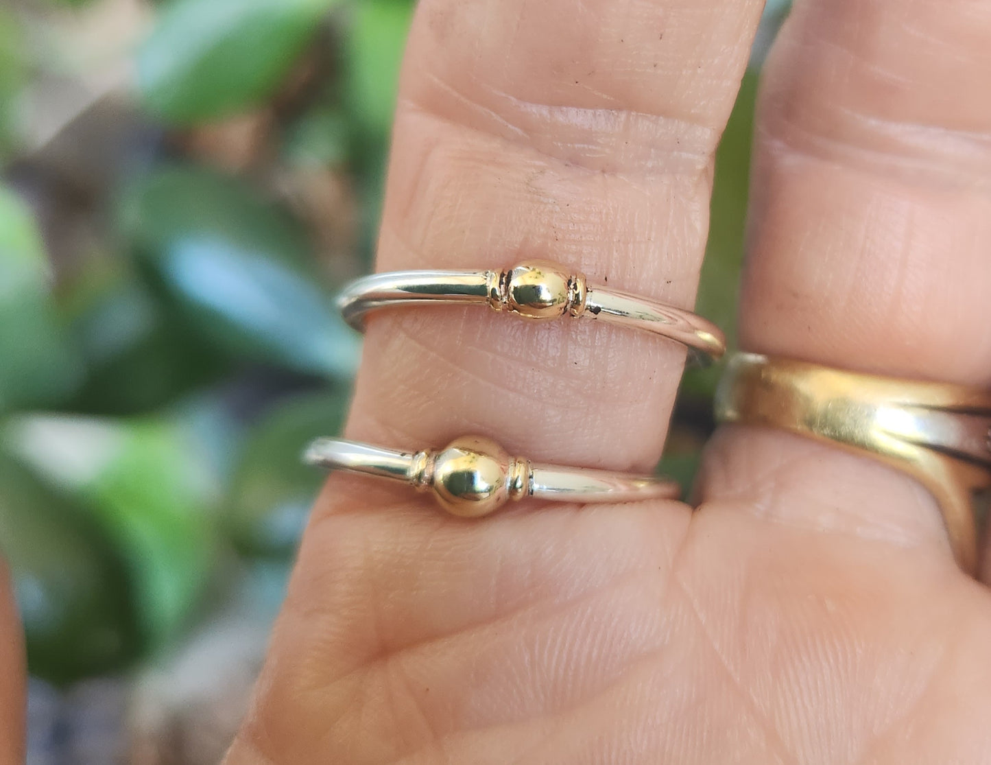 Two tone stacking ring,solid 9ct gold and sterling silver,thin halo mixed metal stacker band