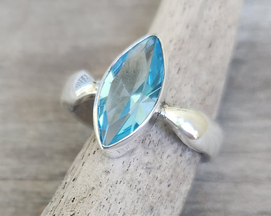 Blue topaz cz ring,925 sterling silver,handmade,goddess,boho goddess,cubic zirconia,blue stone